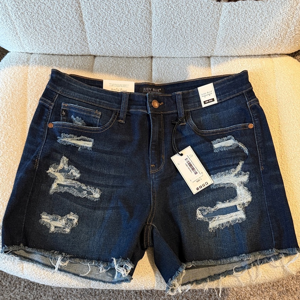Judy Blue Deep Indigo Distressed Denim Shorts